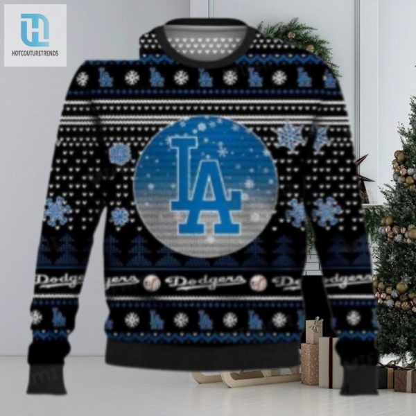 Black And Blue La Dodgers Ugly Christmas Sweater With Snowflakes hotcouturetrends 1 1