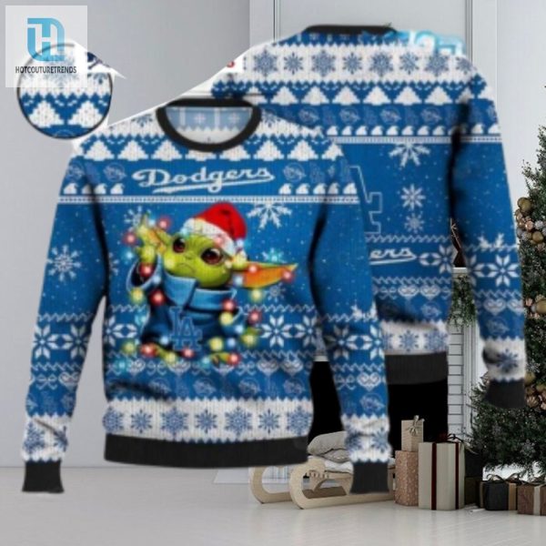 Baby Yoda Dodgers Christmas Sweater With Festive Lights hotcouturetrends 1 1