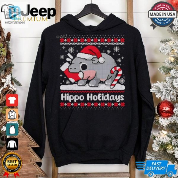 Moo Deng Hippo Holidays Ugly Christmas Shirt hotcouturetrends 1