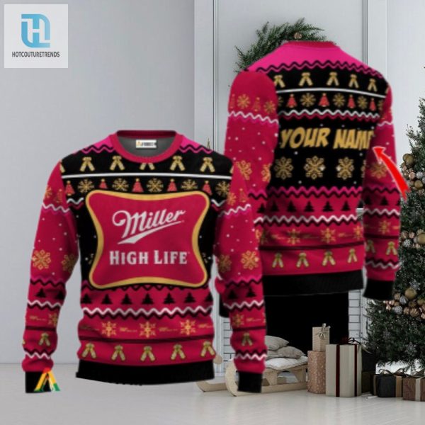 Personalized Miller High Life Holiday Cheer Ugly Sweater hotcouturetrends 1