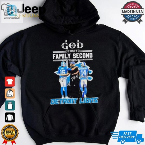 God First Family Second Then Detroit Lions Dan Campbell Amon Ra St. Brown And Jared Goff Shirt hotcouturetrends 1 3