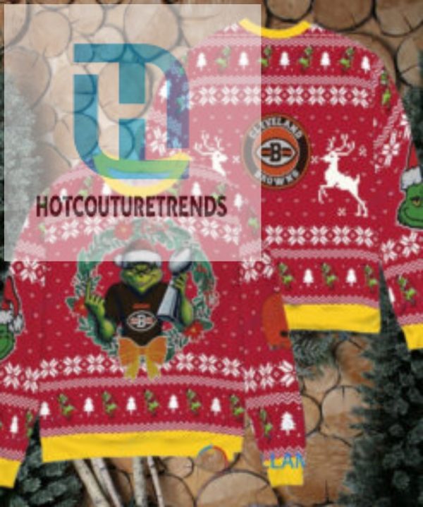 Cleveland Browns X Grinch Nfl Dr. Seuss How The Grinch Stole Christmas With Super Bowl Trophy Ugly Christmas Sweater Red hotcouturetrends 1