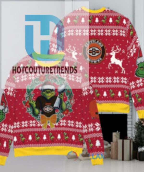 Cleveland Browns X Grinch Nfl Dr. Seuss How The Grinch Stole Christmas With Super Bowl Trophy Ugly Christmas Sweater Red hotcouturetrends 1 1