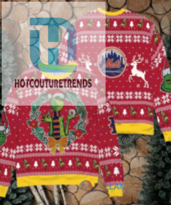 New York Mets X Grinch Dr. Seuss How The Grinch Stole Christmas Mlb With World Series Trophy Ugly Christmas Sweater Red hotcouturetrends 1