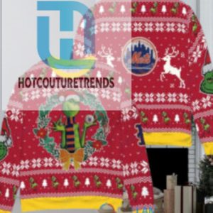 New York Mets X Grinch Dr. Seuss How The Grinch Stole Christmas Mlb With World Series Trophy Ugly Christmas Sweater Red hotcouturetrends 1 1