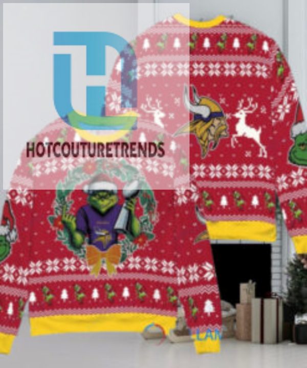 Minnesota Vikings X Grinch Nfl Dr. Seuss How The Grinch Stole Christmas With Super Bowl Trophy Ugly Christmas Sweater Red hotcouturetrends 1 1