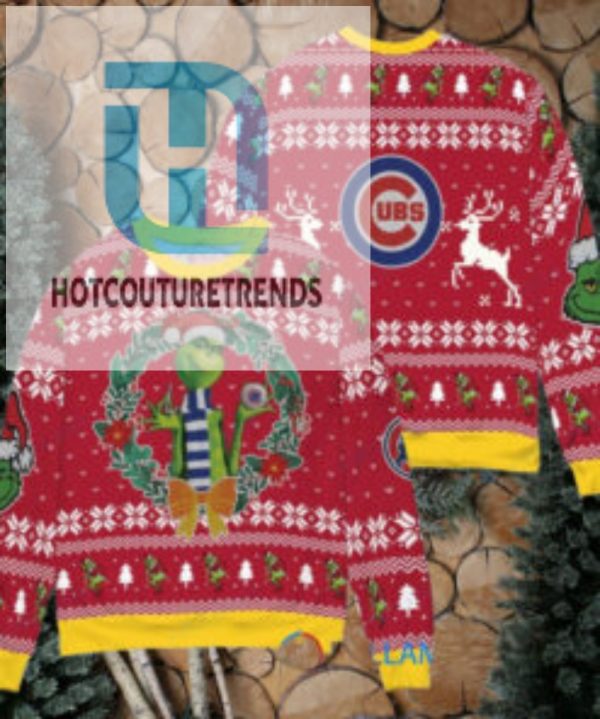 Chicago Cubs X Grinch Dr. Seuss How The Grinch Stole Christmas Mlb With World Series Trophy Ugly Christmas Sweater Red hotcouturetrends 1