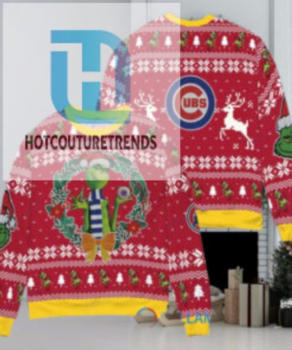 Chicago Cubs X Grinch Dr. Seuss How The Grinch Stole Christmas Mlb With World Series Trophy Ugly Christmas Sweater Red hotcouturetrends 1 1