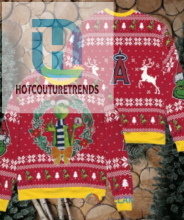 Los Angeles Angels X Grinch Dr. Seuss How The Grinch Stole Christmas Mlb With World Series Trophy Ugly Christmas Sweater Red hotcouturetrends 1