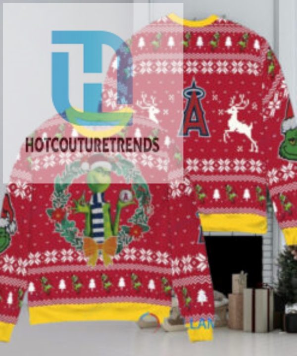 Los Angeles Angels X Grinch Dr. Seuss How The Grinch Stole Christmas Mlb With World Series Trophy Ugly Christmas Sweater Red hotcouturetrends 1 1