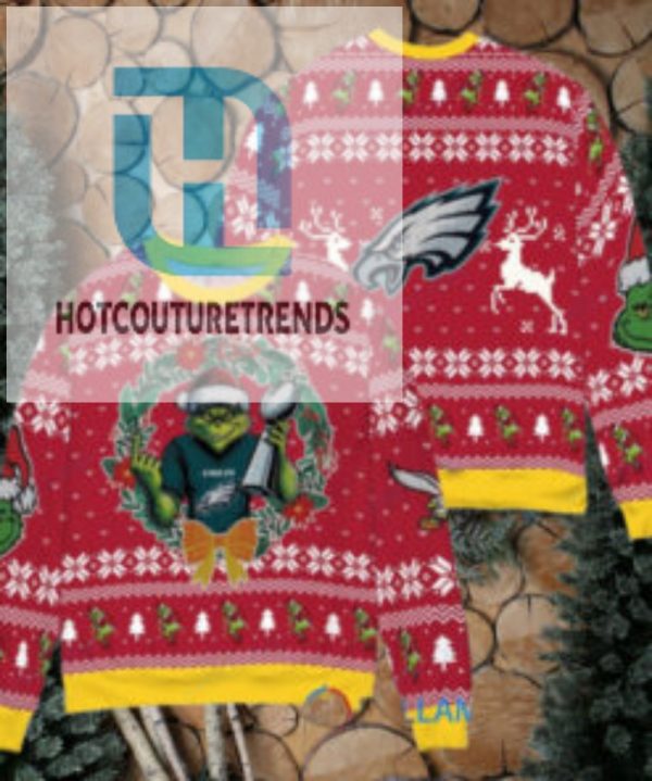 Philadelphia Eagles X Grinch Nfl Dr. Seuss How The Grinch Stole Christmas With Super Bowl Trophy Ugly Christmas Sweater Red hotcouturetrends 1