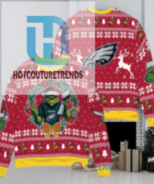 Philadelphia Eagles X Grinch Nfl Dr. Seuss How The Grinch Stole Christmas With Super Bowl Trophy Ugly Christmas Sweater Red hotcouturetrends 1 1