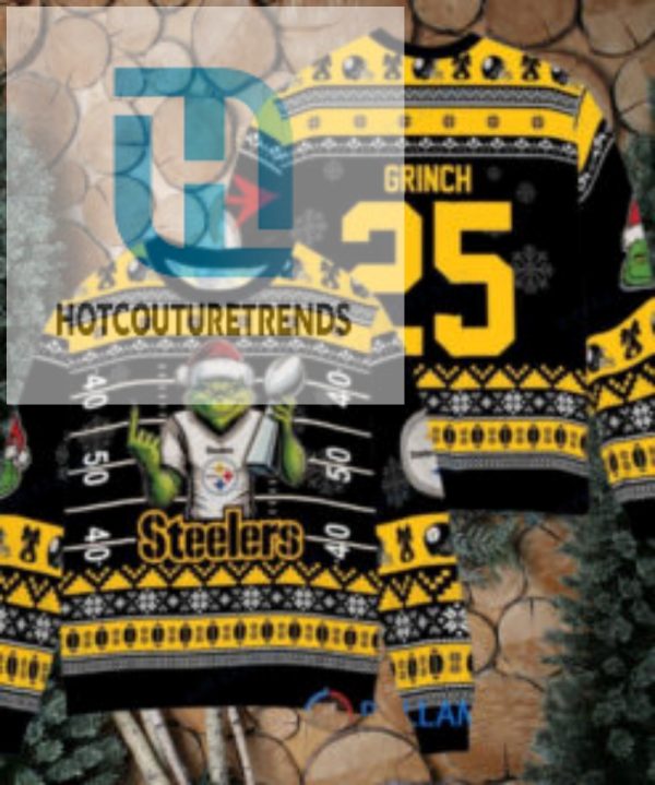 Pittsburgh Steelers X Grinch Christmas Dr. Seuss How The Grinch Stole Christmas With Super Bowl Trophy Custom Ugly Christmas Sweater hotcouturetrends 1