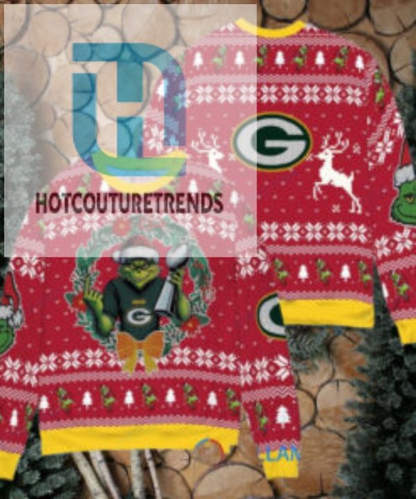 Green Bay Packers X Grinch Nfl Dr. Seuss How The Grinch Stole Christmas With Super Bowl Trophy Ugly Christmas Sweater Red hotcouturetrends 1