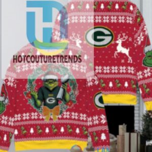 Green Bay Packers X Grinch Nfl Dr. Seuss How The Grinch Stole Christmas With Super Bowl Trophy Ugly Christmas Sweater Red hotcouturetrends 1 1