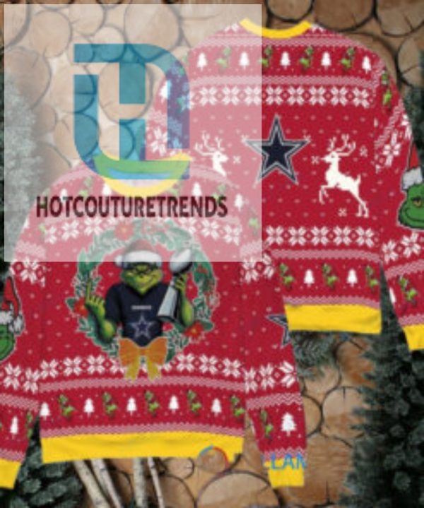 Dallas Cowboys X Grinch Nfl Dr. Seuss How The Grinch Stole Christmas With Super Bowl Trophy Ugly Christmas Sweater Red hotcouturetrends 1