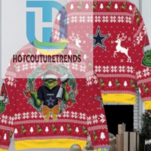 Dallas Cowboys X Grinch Nfl Dr. Seuss How The Grinch Stole Christmas With Super Bowl Trophy Ugly Christmas Sweater Red hotcouturetrends 1 1