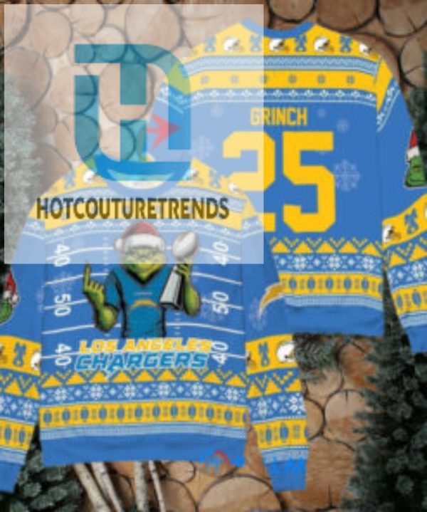 Los Angeles Chargers X Grinch Christmas Dr. Seuss How The Grinch Stole Christmas With Super Bowl Trophy Custom Ugly Christmas Sweater hotcouturetrends 1