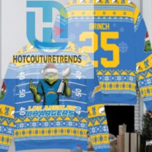 Los Angeles Chargers X Grinch Christmas Dr. Seuss How The Grinch Stole Christmas With Super Bowl Trophy Custom Ugly Christmas Sweater hotcouturetrends 1 1