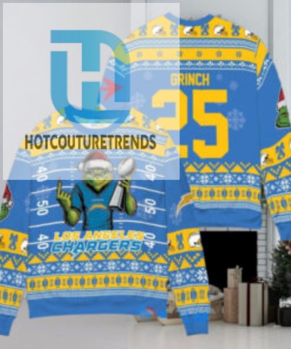 Los Angeles Chargers X Grinch Christmas Dr. Seuss How The Grinch Stole Christmas With Super Bowl Trophy Custom Ugly Christmas Sweater hotcouturetrends 1 1