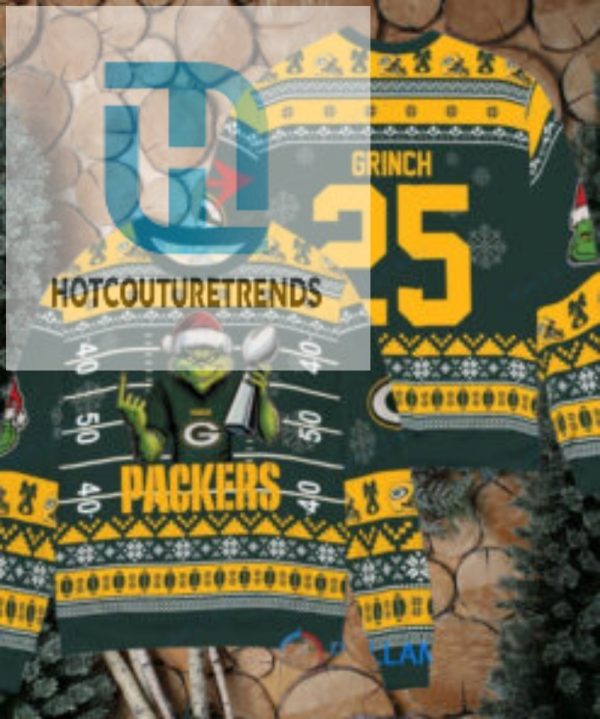 Green Bay Packers X Grinch Christmas Dr. Seuss How The Grinch Stole Christmas With Super Bowl Trophy Custom Ugly Christmas Sweater hotcouturetrends 1