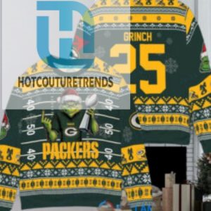 Green Bay Packers X Grinch Christmas Dr. Seuss How The Grinch Stole Christmas With Super Bowl Trophy Custom Ugly Christmas Sweater hotcouturetrends 1 1