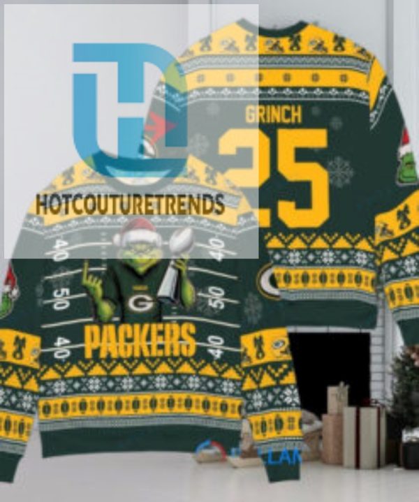 Green Bay Packers X Grinch Christmas Dr. Seuss How The Grinch Stole Christmas With Super Bowl Trophy Custom Ugly Christmas Sweater hotcouturetrends 1 1