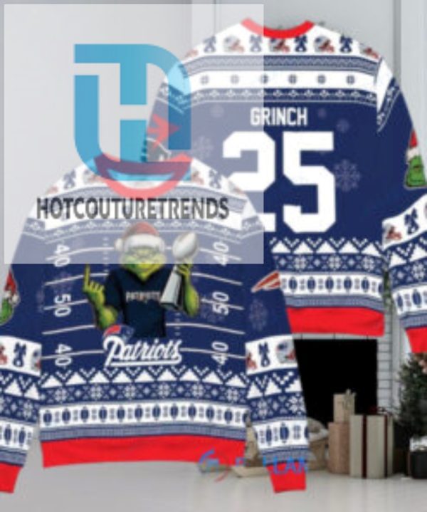 New England Patriots X Grinch Christmas Dr. Seuss How The Grinch Stole Christmas With Super Bowl Trophy Custom Ugly Christmas Sweater hotcouturetrends 1 1