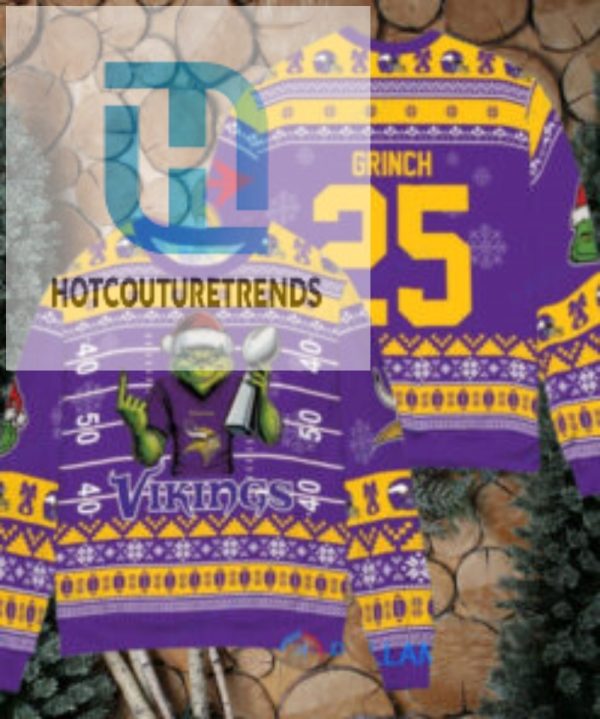 Minnesota Vikings X Grinch Christmas Dr. Seuss How The Grinch Stole Christmas With Super Bowl Trophy Custom Ugly Christmas Sweater hotcouturetrends 1