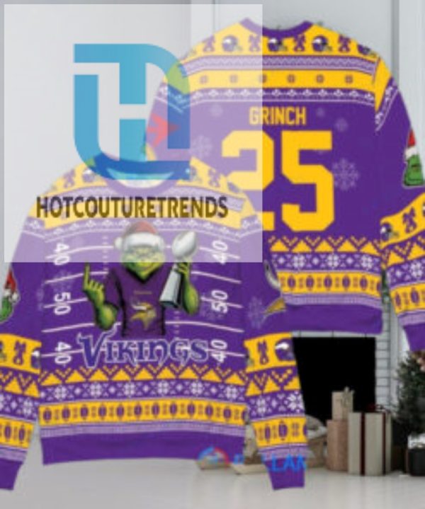 Minnesota Vikings X Grinch Christmas Dr. Seuss How The Grinch Stole Christmas With Super Bowl Trophy Custom Ugly Christmas Sweater hotcouturetrends 1 1