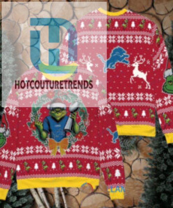 Detroit Lions X Grinch Nfl Dr. Seuss How The Grinch Stole Christmas With Super Bowl Trophy Ugly Christmas Sweater Red hotcouturetrends 1