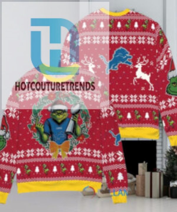 Detroit Lions X Grinch Nfl Dr. Seuss How The Grinch Stole Christmas With Super Bowl Trophy Ugly Christmas Sweater Red hotcouturetrends 1 1