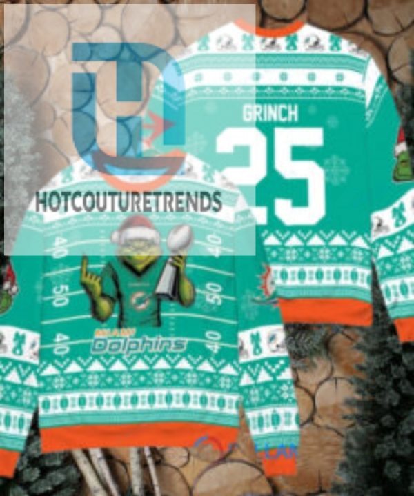 Miami Dolphins X Grinch Christmas Dr. Seuss How The Grinch Stole Christmas With Super Bowl Trophy Custom Ugly Christmas Sweater hotcouturetrends 1