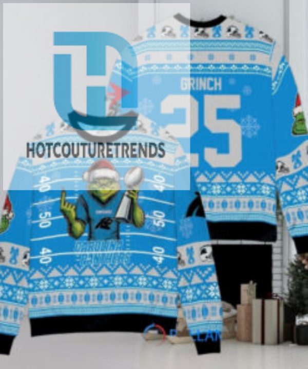 Carolina Panthers X Grinch Christmas Dr. Seuss How The Grinch Stole Christmas With Super Bowl Trophy Custom Ugly Christmas Sweater hotcouturetrends 1 1