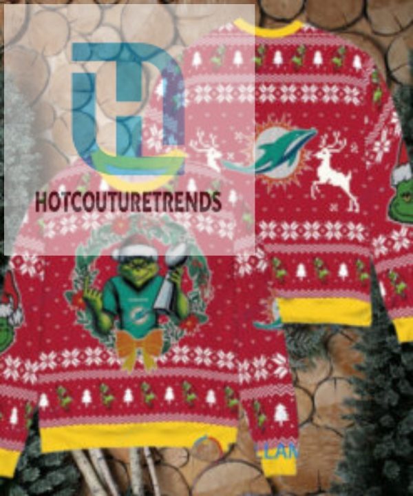 Miami Dolphins X Grinch Nfl Dr. Seuss How The Grinch Stole Christmas With Super Bowl Trophy Ugly Christmas Sweater Red hotcouturetrends 1