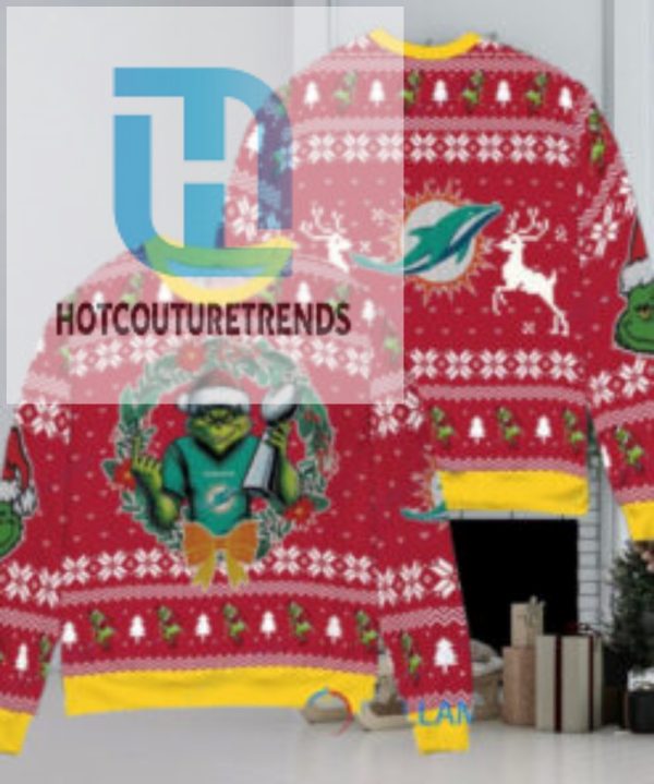 Miami Dolphins X Grinch Nfl Dr. Seuss How The Grinch Stole Christmas With Super Bowl Trophy Ugly Christmas Sweater Red hotcouturetrends 1 1