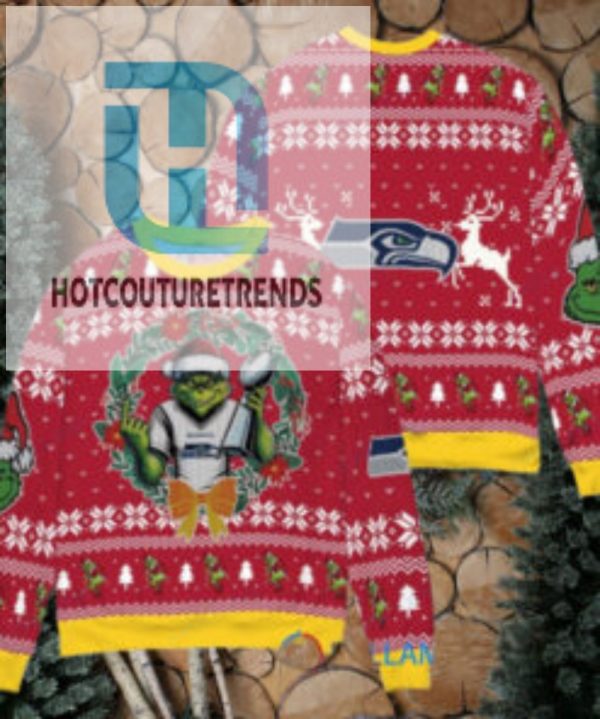 Seattle Seahawks X Grinch Nfl Dr. Seuss How The Grinch Stole Christmas With Super Bowl Trophy Ugly Christmas Sweater Red hotcouturetrends 1