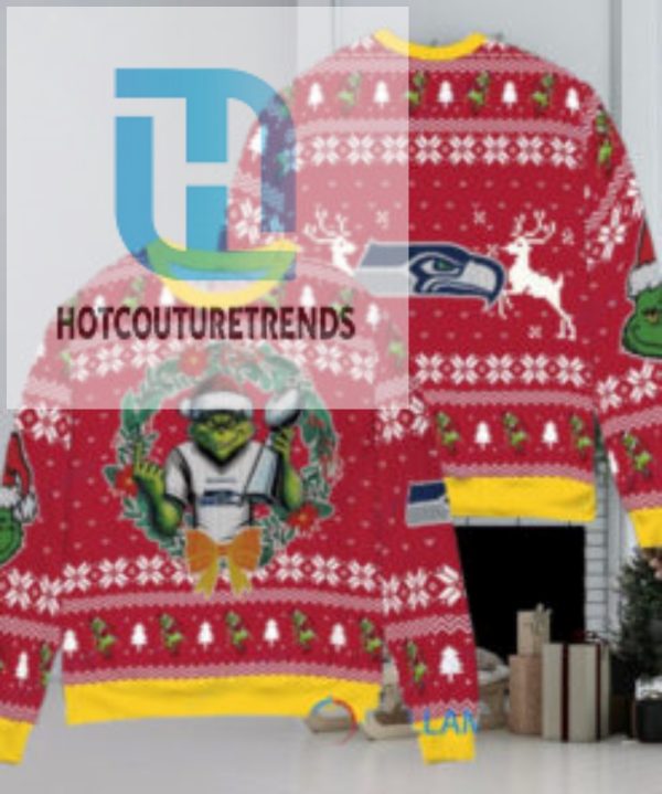 Seattle Seahawks X Grinch Nfl Dr. Seuss How The Grinch Stole Christmas With Super Bowl Trophy Ugly Christmas Sweater Red hotcouturetrends 1 1