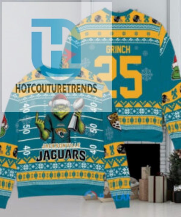 Jacksonville Jaguars X Grinch Christmas Dr. Seuss How The Grinch Stole Christmas With Super Bowl Trophy Custom Ugly Christmas Sweater hotcouturetrends 1 1