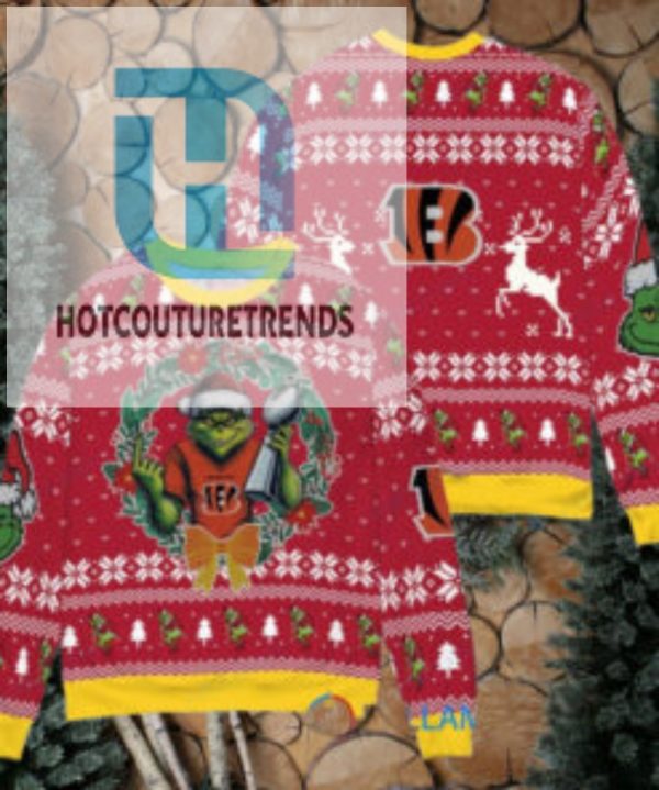 Cincinnati Bengals X Grinch Nfl Dr. Seuss How The Grinch Stole Christmas With Super Bowl Trophy Ugly Christmas Sweater Red hotcouturetrends 1