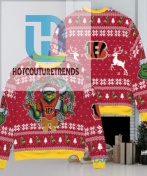 Cincinnati Bengals X Grinch Nfl Dr. Seuss How The Grinch Stole Christmas With Super Bowl Trophy Ugly Christmas Sweater Red hotcouturetrends 1 1