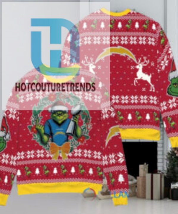 Los Angeles Chargers X Grinch Nfl Dr. Seuss How The Grinch Stole Christmas With Super Bowl Trophy Ugly Christmas Sweater Red hotcouturetrends 1 1