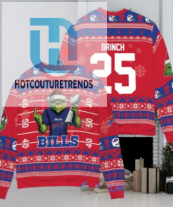 Buffalo Bills X Grinch Christmas Dr. Seuss How The Grinch Stole Christmas With Super Bowl Trophy Custom Ugly Christmas Sweater hotcouturetrends 1 1