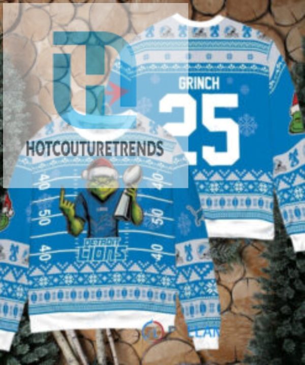 Detroit Lions X Grinch Christmas Dr. Seuss How The Grinch Stole Christmas With Super Bowl Trophy Custom Ugly Christmas Sweater hotcouturetrends 1