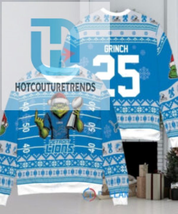 Detroit Lions X Grinch Christmas Dr. Seuss How The Grinch Stole Christmas With Super Bowl Trophy Custom Ugly Christmas Sweater hotcouturetrends 1 1