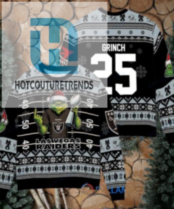 Las Vegas Raiders X Grinch Christmas Dr. Seuss How The Grinch Stole Christmas With Super Bowl Trophy Custom Ugly Christmas Sweater hotcouturetrends 1