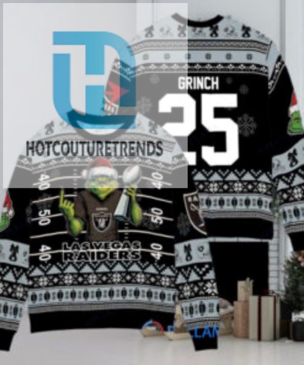 Las Vegas Raiders X Grinch Christmas Dr. Seuss How The Grinch Stole Christmas With Super Bowl Trophy Custom Ugly Christmas Sweater hotcouturetrends 1 1