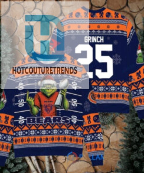 Chicago Bears X Grinch Christmas Dr. Seuss How The Grinch Stole Christmas With Super Bowl Trophy Custom Ugly Christmas Sweater hotcouturetrends 1