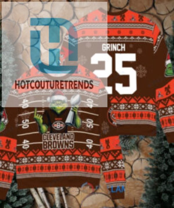 Cleveland Browns X Grinch Christmas Dr. Seuss How The Grinch Stole Christmas With Super Bowl Trophy Custom Ugly Christmas Sweater hotcouturetrends 1