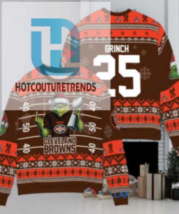 Cleveland Browns X Grinch Christmas Dr. Seuss How The Grinch Stole Christmas With Super Bowl Trophy Custom Ugly Christmas Sweater hotcouturetrends 1 1